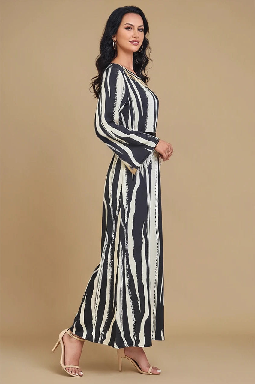 Zayla black and white striped kaftan side angle